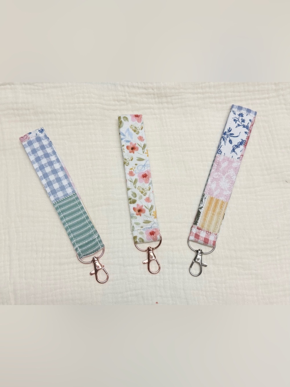 Handmade Patchwork Pink Multi Wristlet Key & Card Holder Strap 3 Pieces